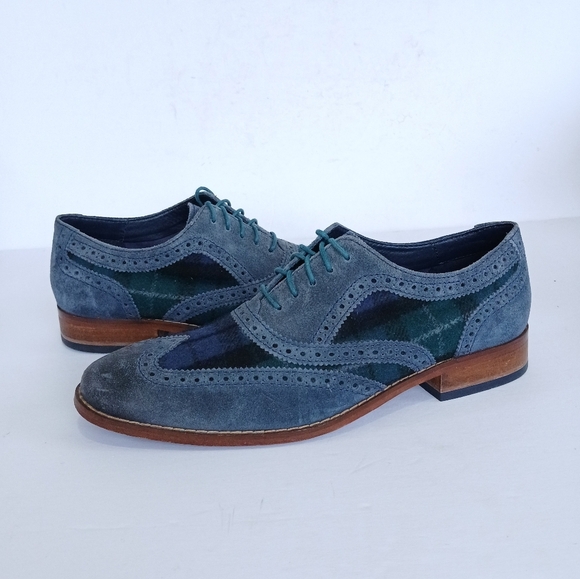 Cole Haan Air Colton Wingtip Oxford Plaid Navy - Picture 2 of 8